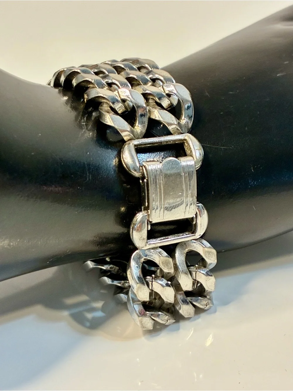 VTG Marino Silver-Tone Double Cuban Link Chain Bracelet Chunky Timeless